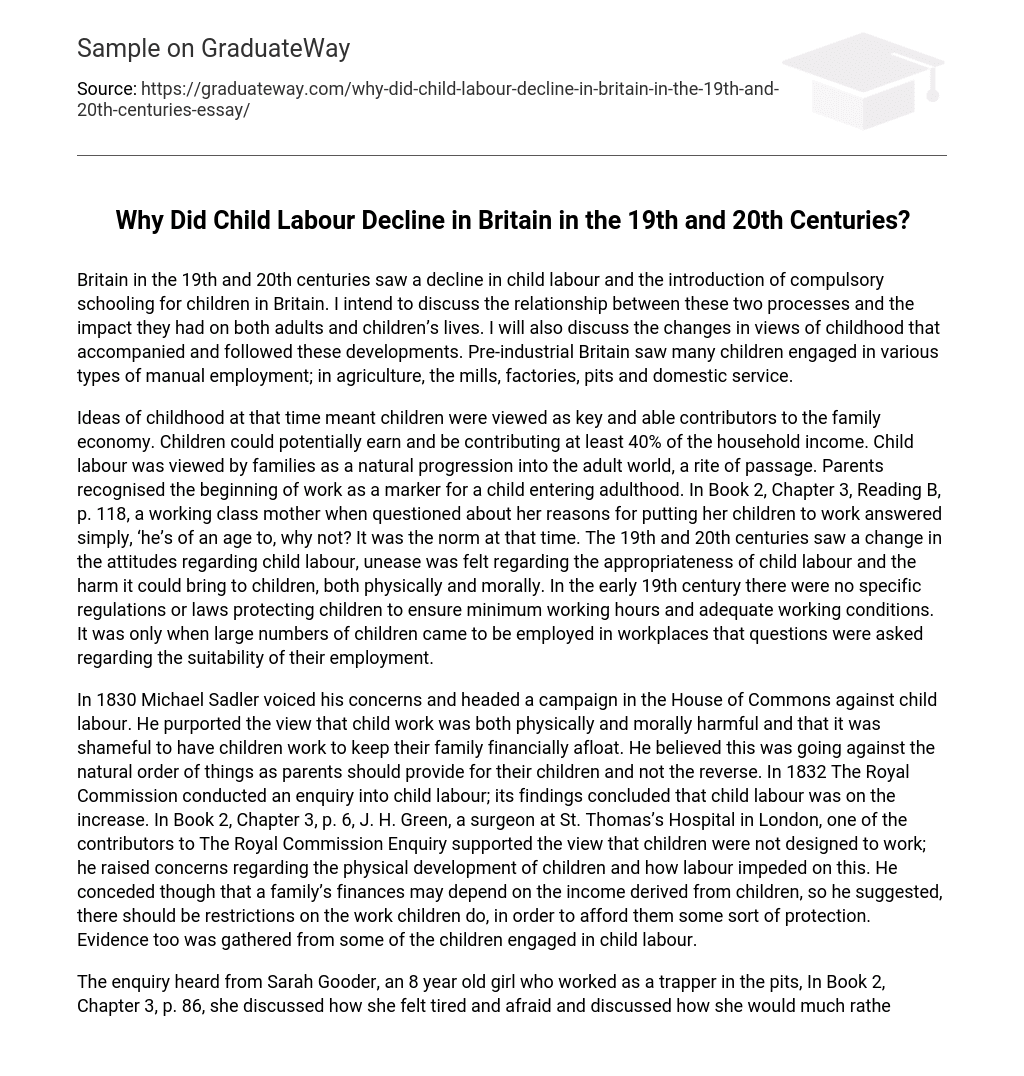 Why Did Child Labour Decline in Britain in the 19th and 20th Centuries?