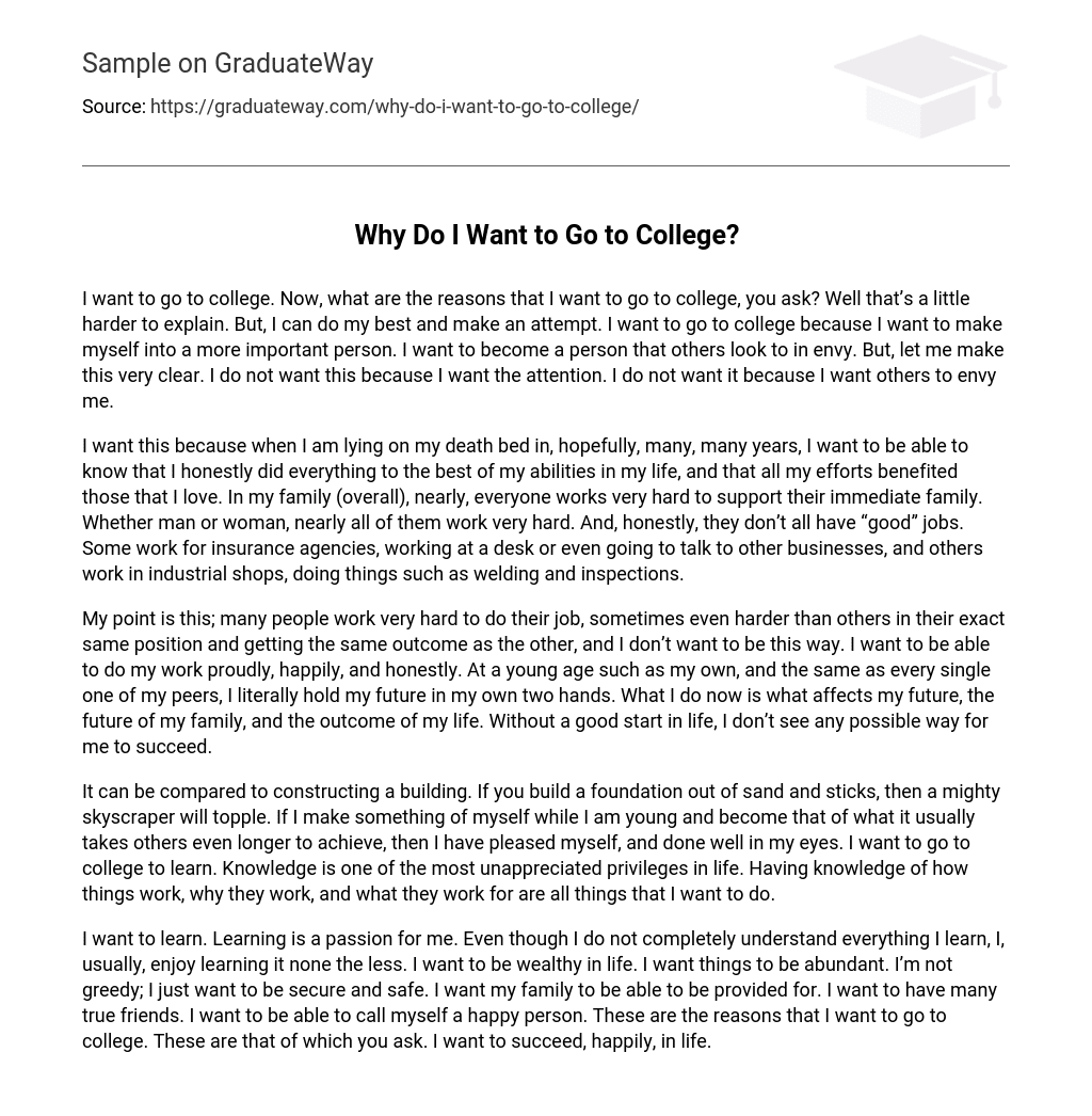  Why Do I Want To Go To College Essay Example GraduateWay