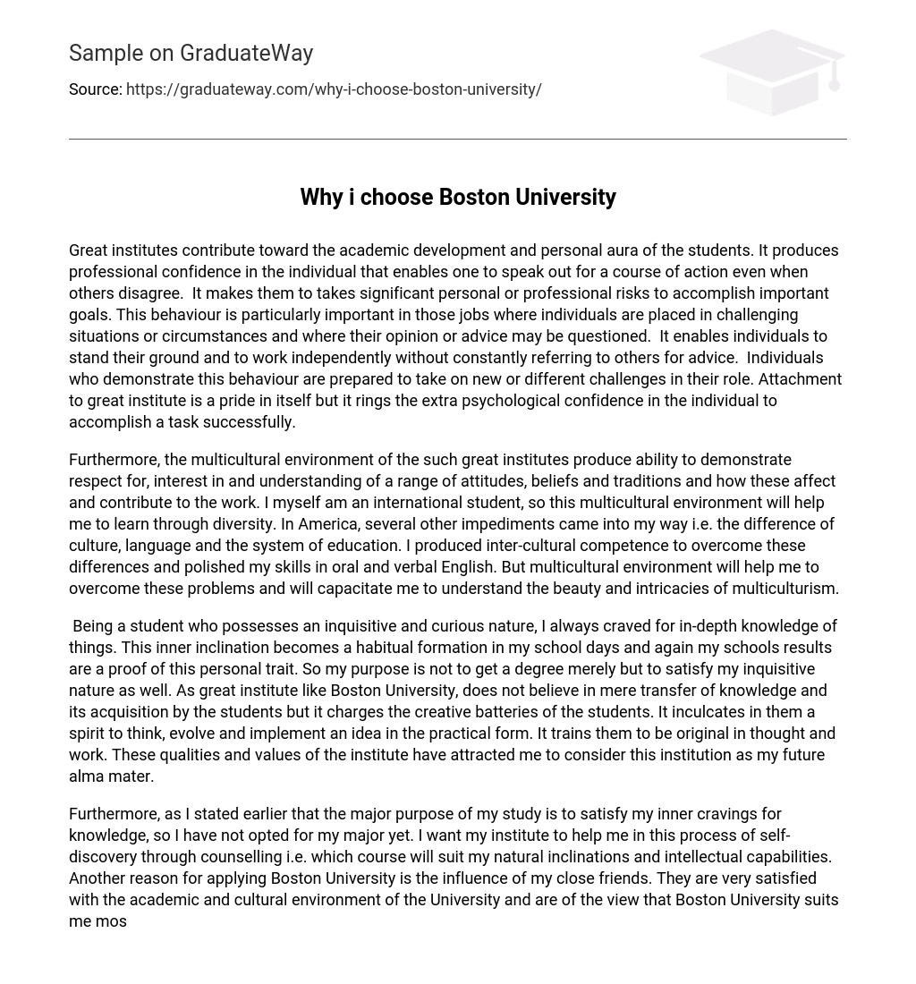  Why I Choose Boston University Essay Example GraduateWay