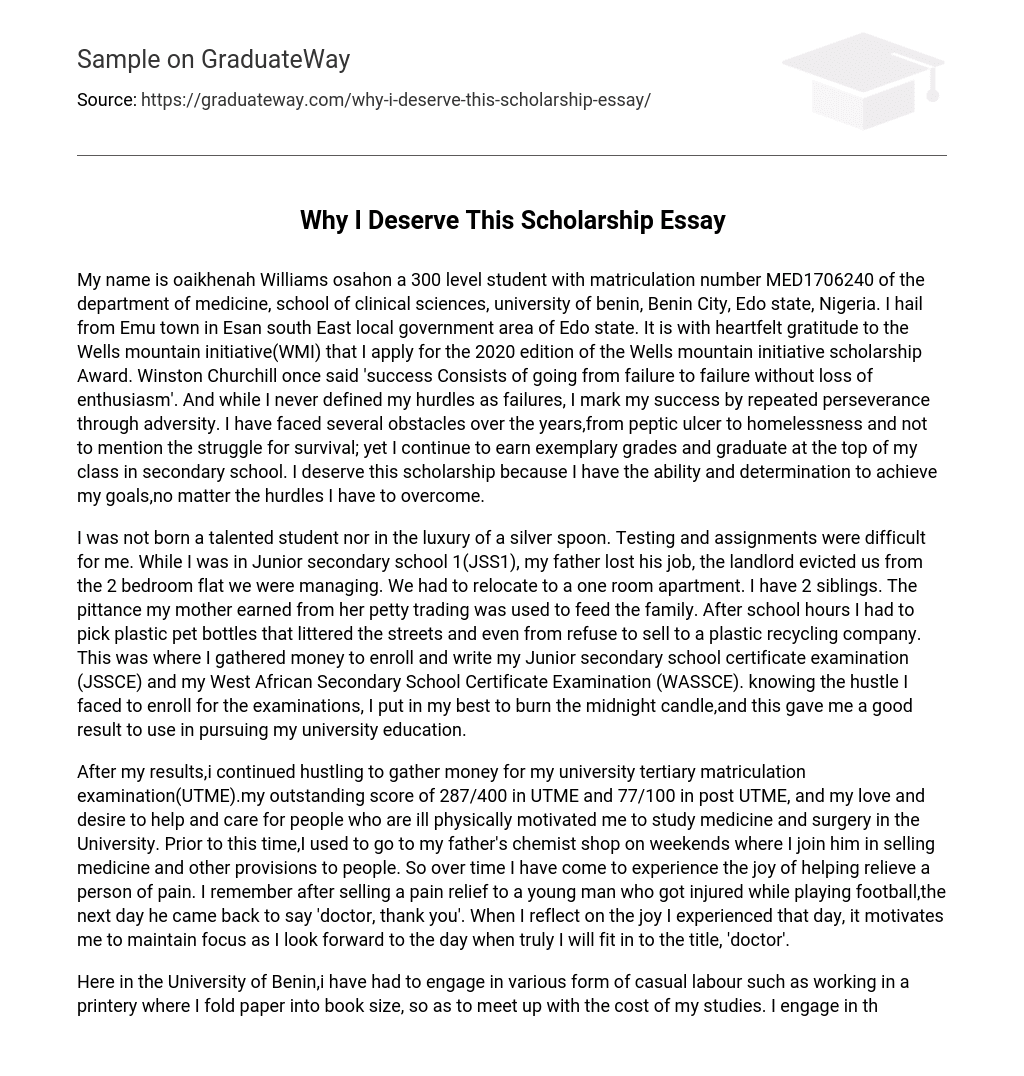  Why I Deserve This Scholarship Essay Essay Example GraduateWay
