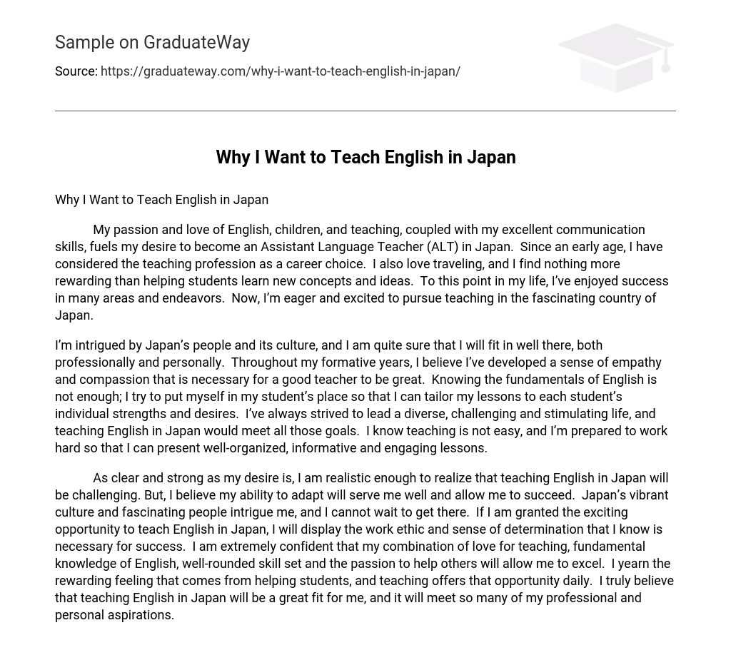 Why I Want To Teach English In Japan Free Essay Example 373 Words 