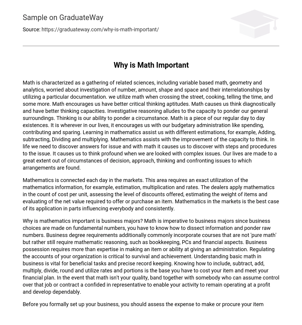 Why is Math Important - 926 Words | Free Essay Example on GraduateWay