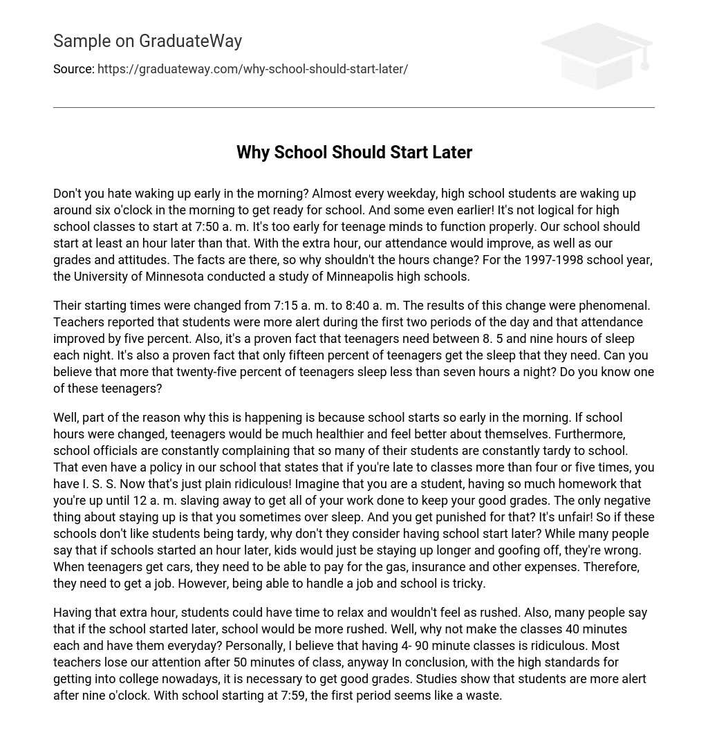 why should high school start later essay