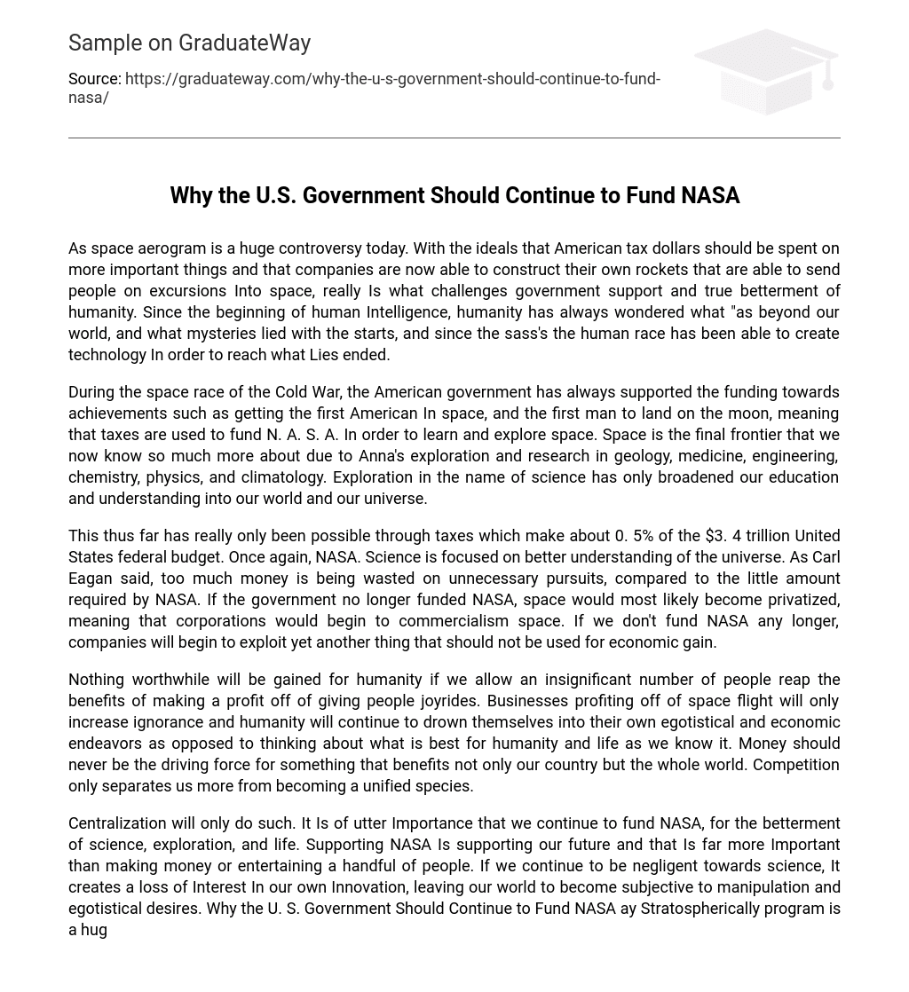 Why the U.S. Government Should Continue to Fund NASA?
