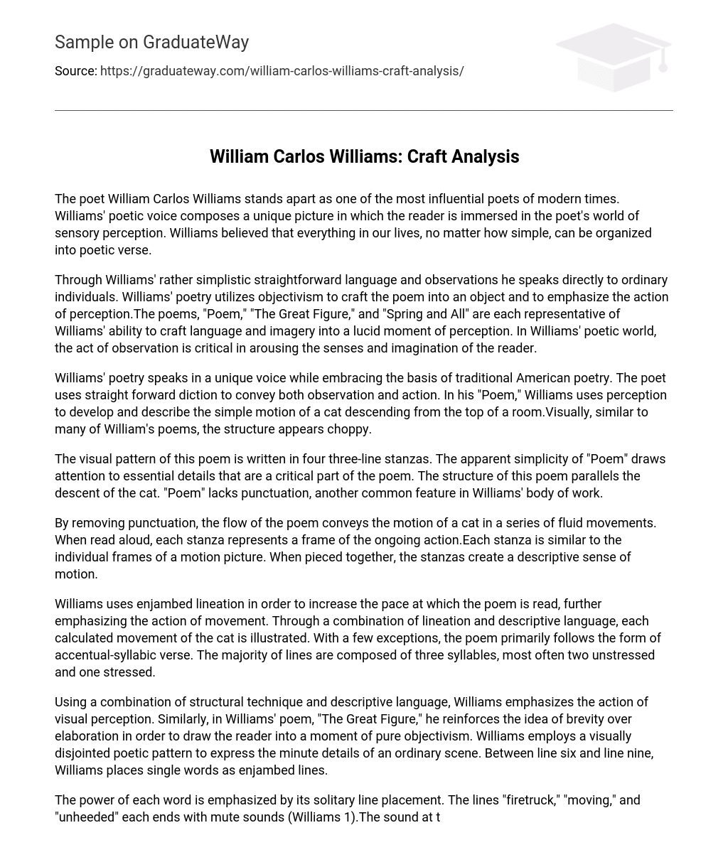 William Carlos Williams: Craft Analysis