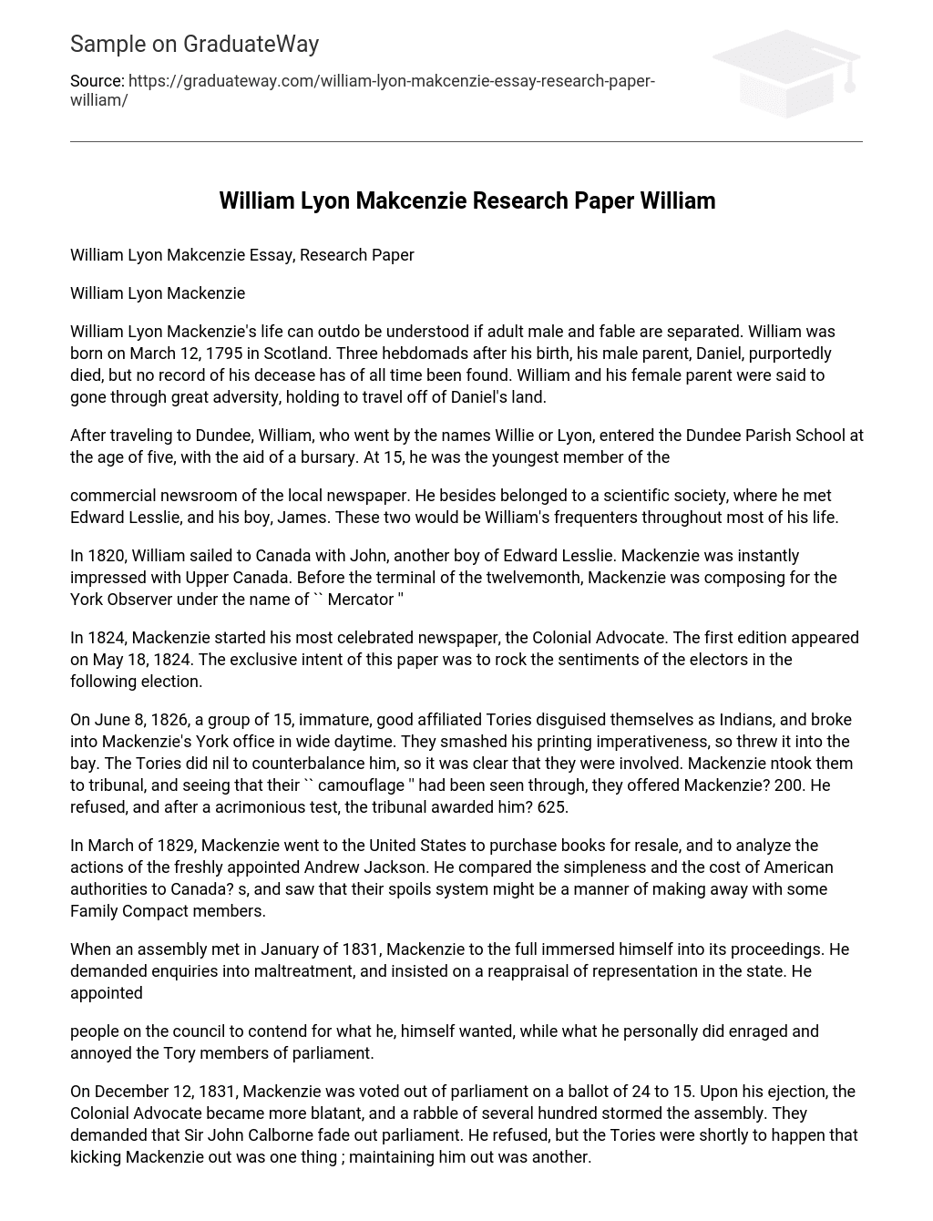William Lyon Makcenzie Research Paper William