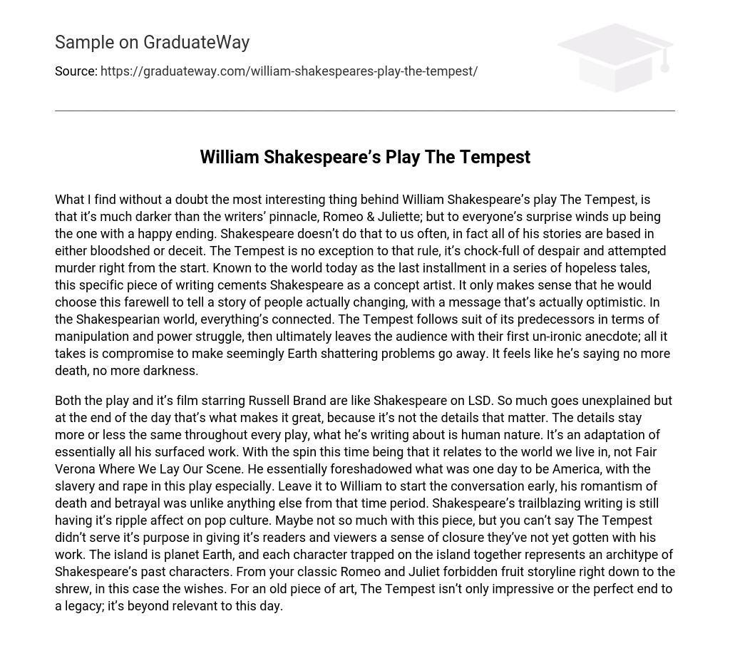 William Shakespeare’s Play The Tempest