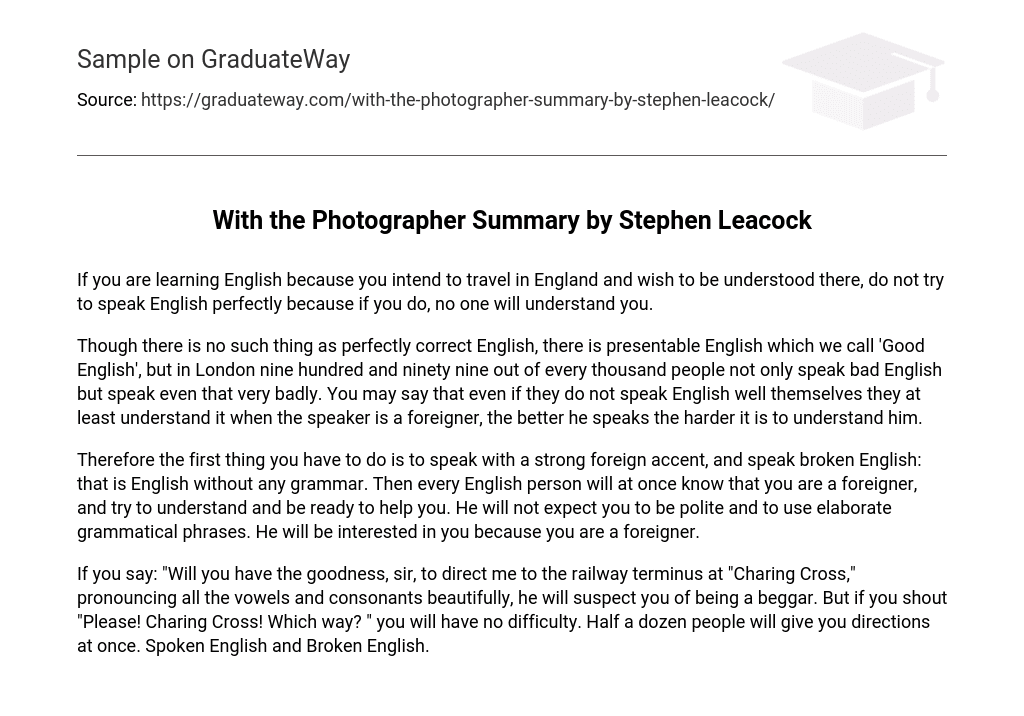 With the Photographer Summary by Stephen Leacock
