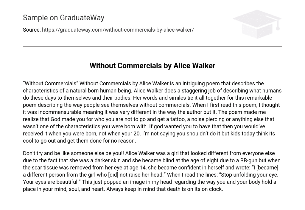 Without Commercials by Alice Walker Poem Analysis