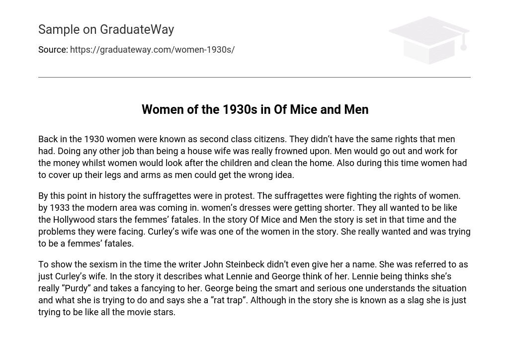 Women of the 1930s in Of Mice and Men