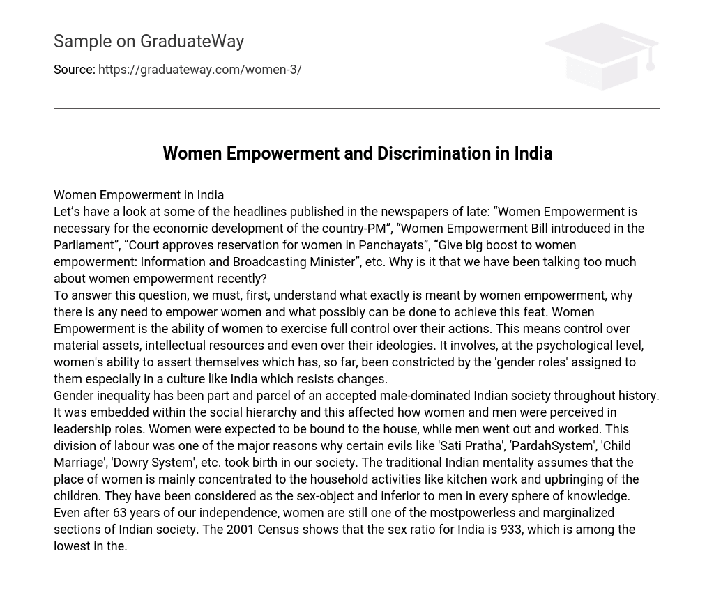 Women Empowerment and Discrimination in India