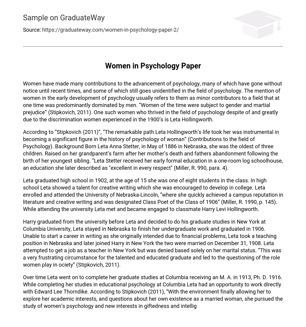 Women in Psychology Paper