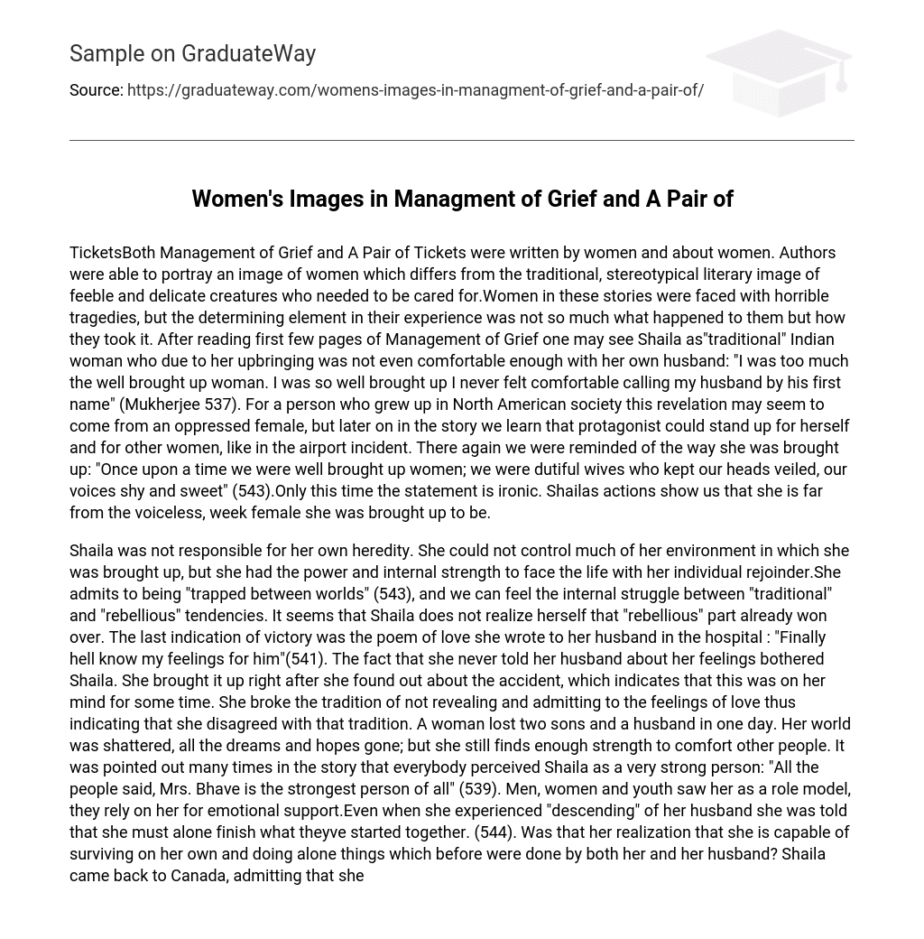 Women’s Images in Managment of Grief and A Pair of