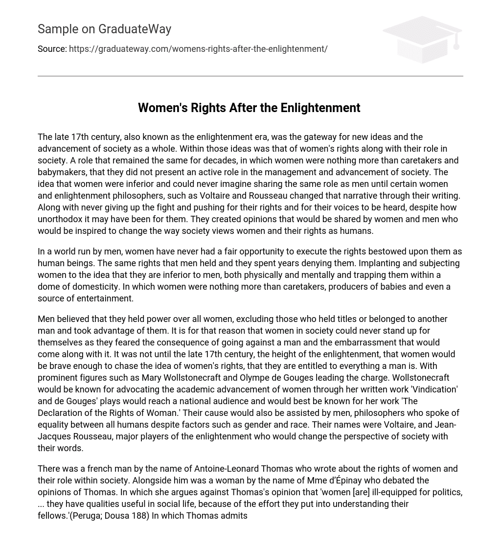 Women’s Rights After the Enlightenment 