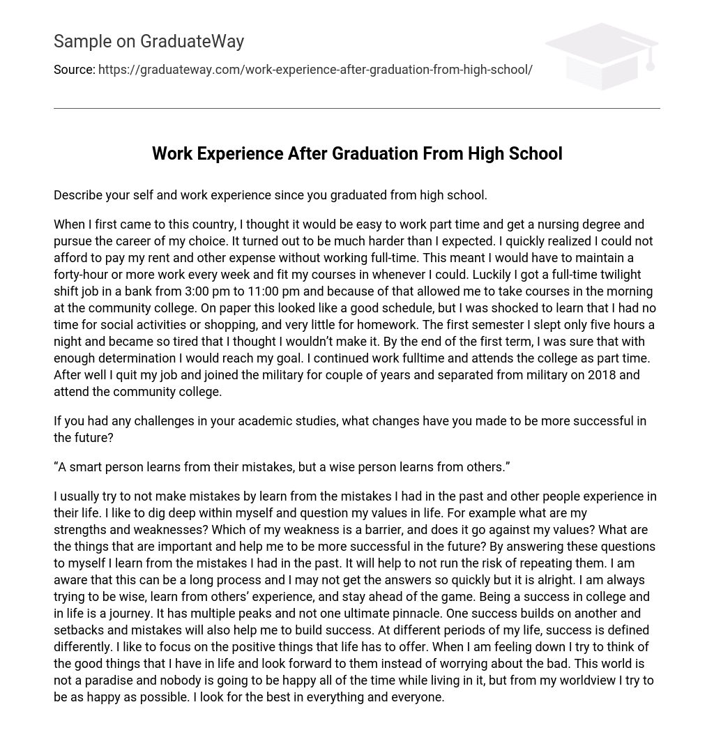 Work Experience After Graduation From High School