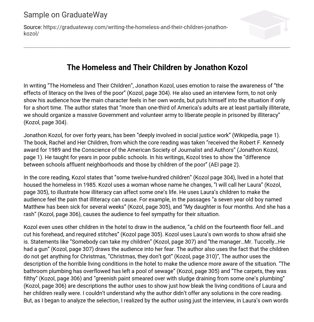 The Homeless and Their Children by Jonathon Kozol