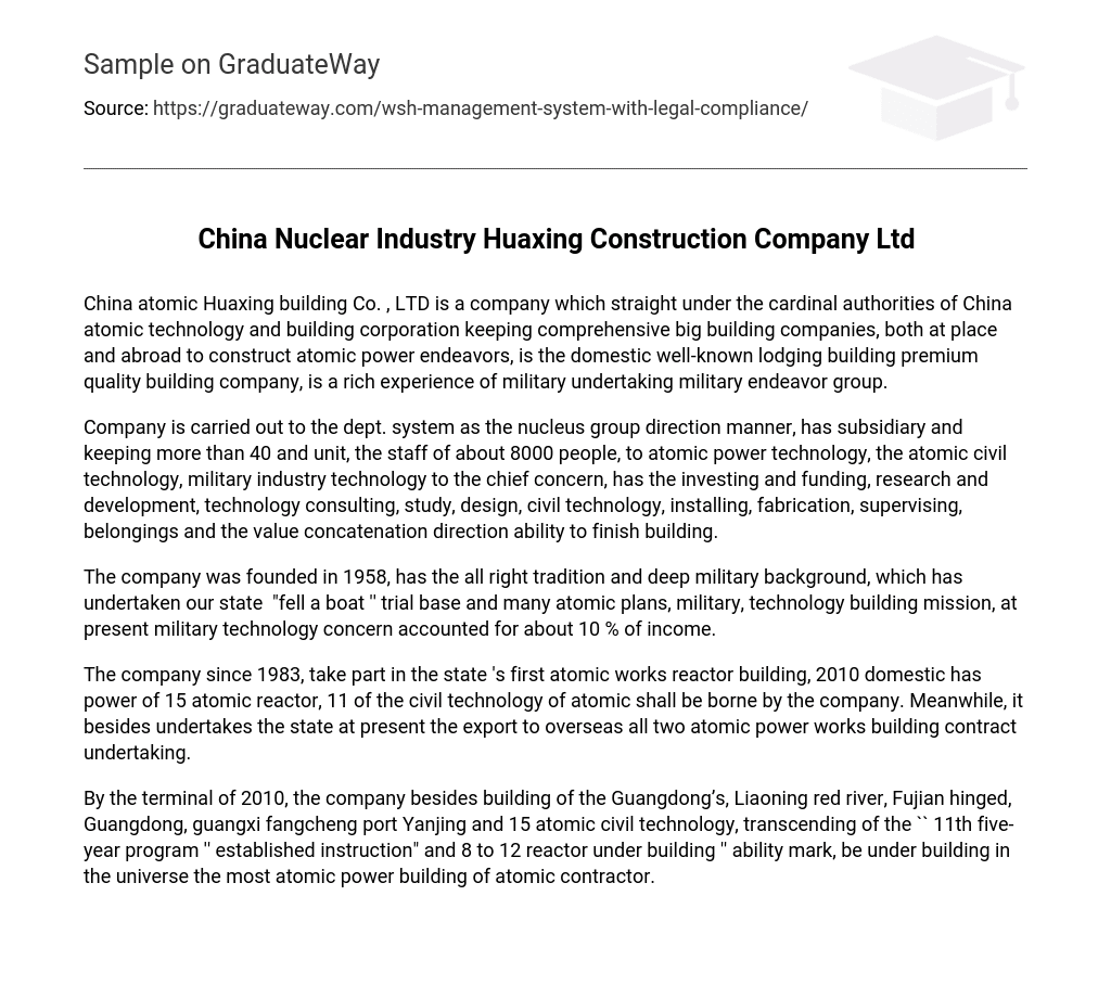 China Nuclear Industry Huaxing Construction Company Ltd