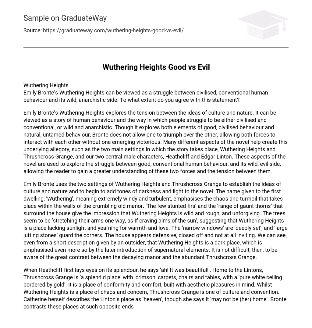 wuthering heights good vs evil essay