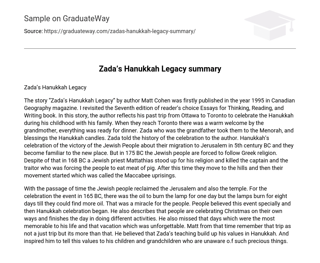 Zada’s Hanukkah Legacy summary