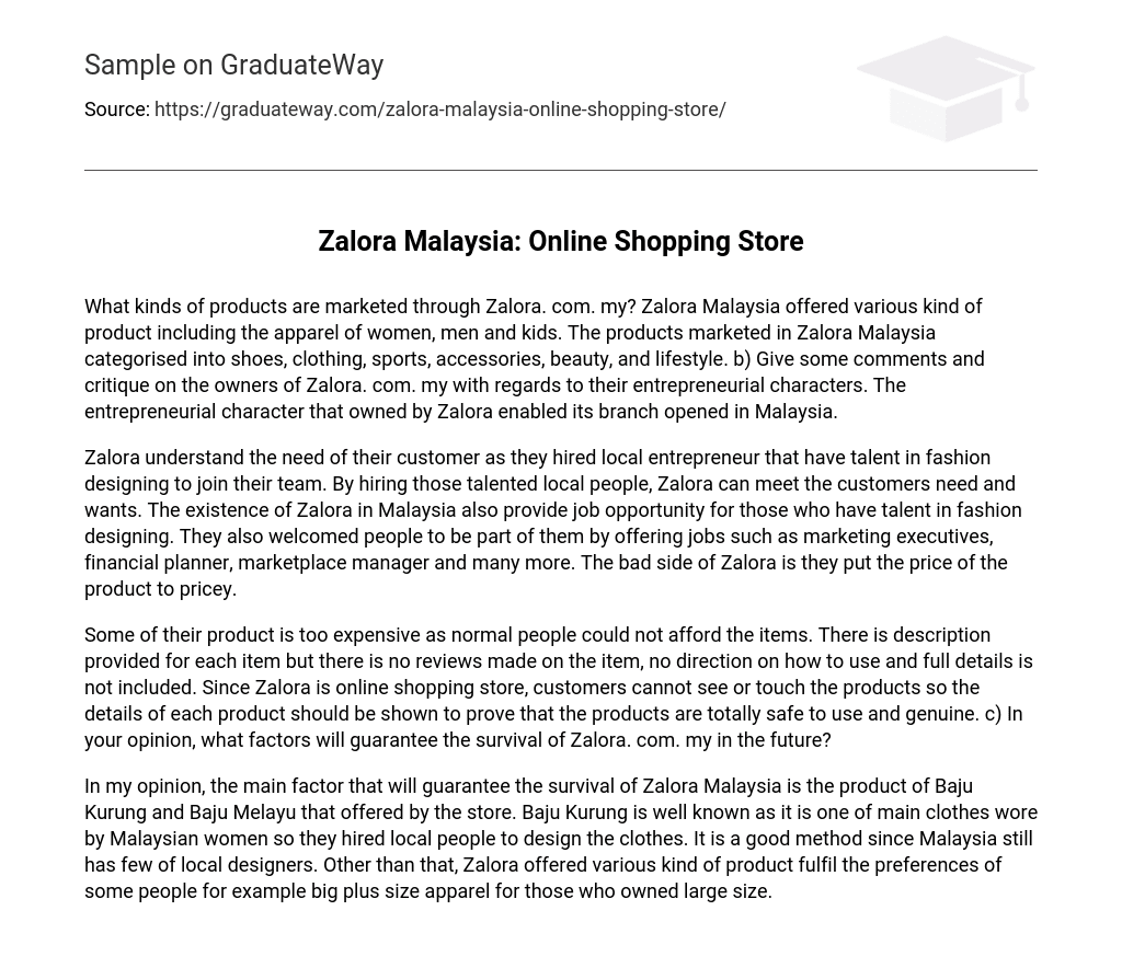 Zalora Malaysia: Online Shopping Store Swot Analysis
