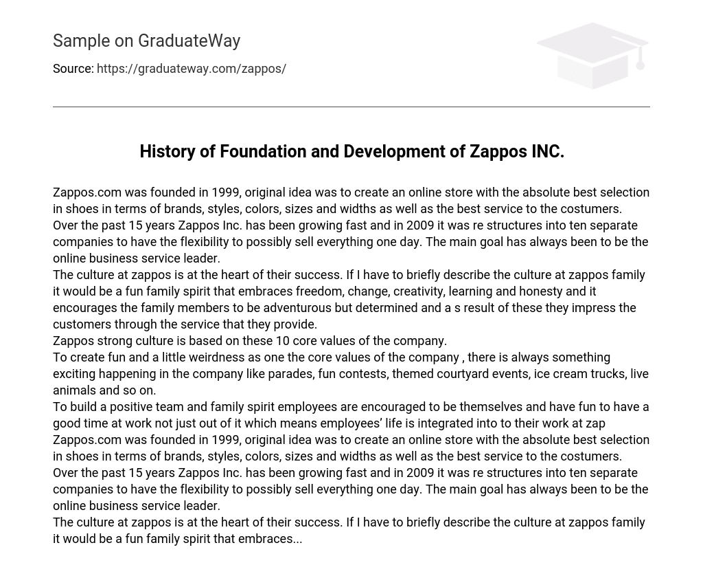 History of Foundation and Development of Zappos INC.