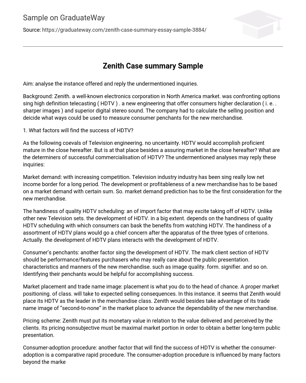 Zenith Case summary Sample