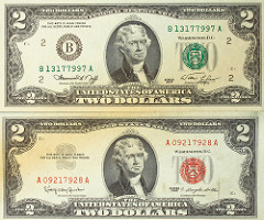 President on $2 two dollar bill: