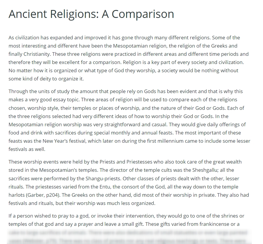 essay on summary of religions