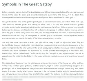 Symbols in The Great Gatsby Example at GraduateWay